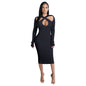 Chic V-neck Long Sleeve  Midi  Party Club Bodycon Pencil Dress - www.Shopthatapp.com