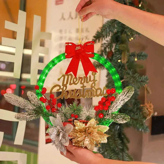 Christmas Luminous LED Light Garland Door Hanging wreaths Decorations - www.Shopthatapp.com