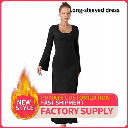 Women's Fashion Simple Plain Long Dress - www.Shopthatapp.com