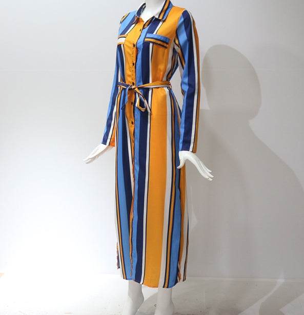 Stripe Shirt Women's Dress Spring Summer Chiffon V-neck Sexy Maxi Dresses Sexy Elegant Casual Girl Lace Women Long Sleeve - www.Shopthatapp.com