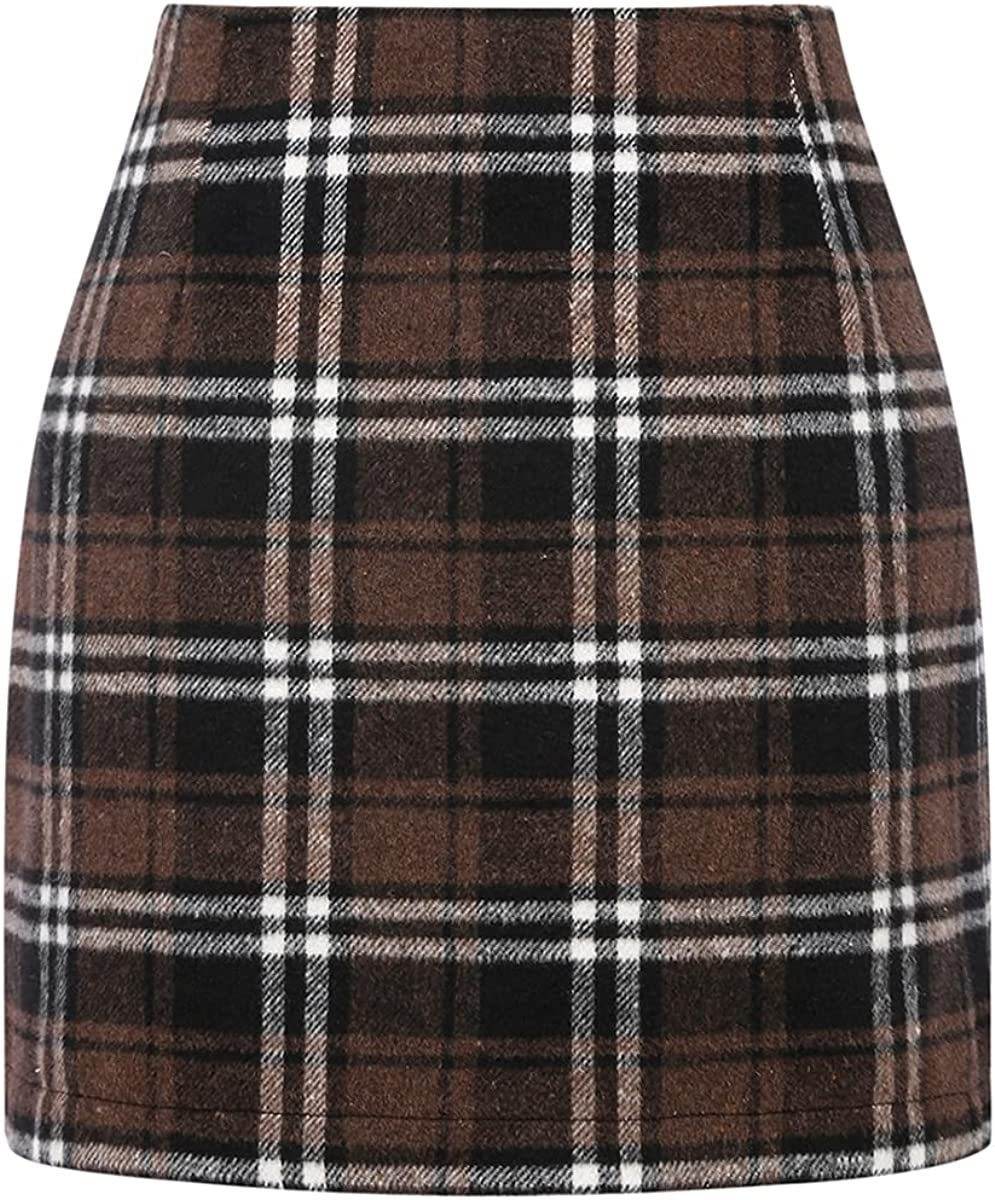 Women's High Waist Plaid Tight Pencil Wool Mini Skirt - www.Shopthatapp.com