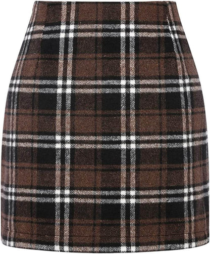 Women's High Waist Plaid Tight Pencil Wool Mini Skirt - www.Shopthatapp.com