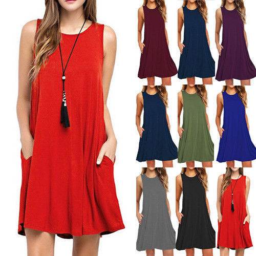 Casual Summer dress Women Pocket Dress Ladies beach mini dress