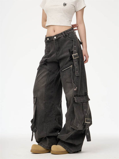 Distressed Washed Oversized Baggy Cargo Jeans Pant - www.Shopthatapp.com