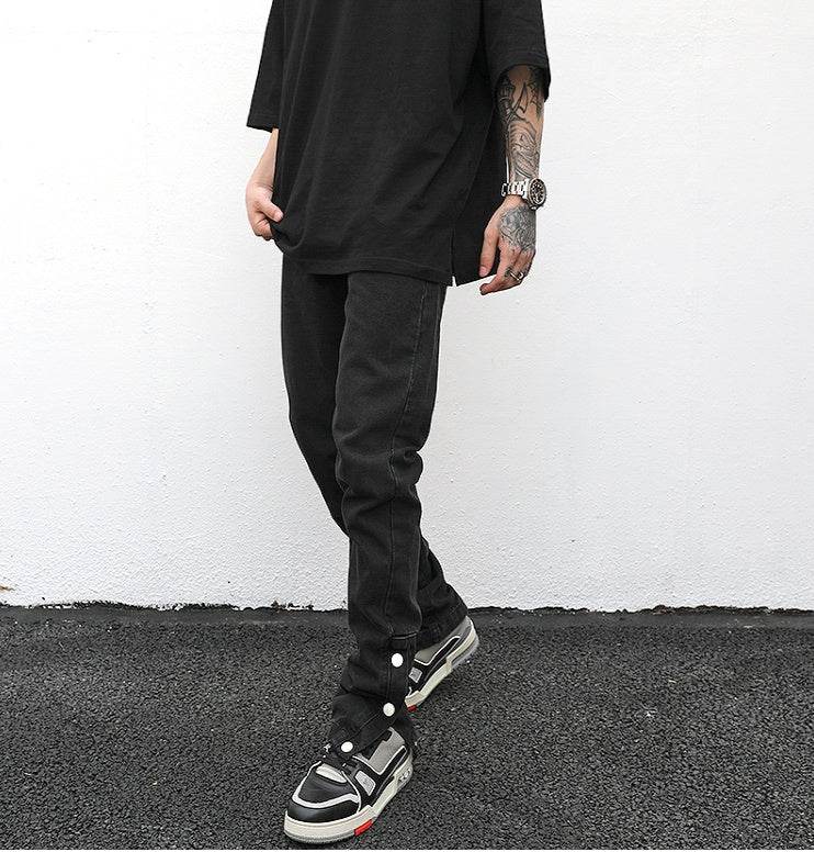 Ankle Snap Denim jeans Pant men straight leg - www.Shopthatapp.com