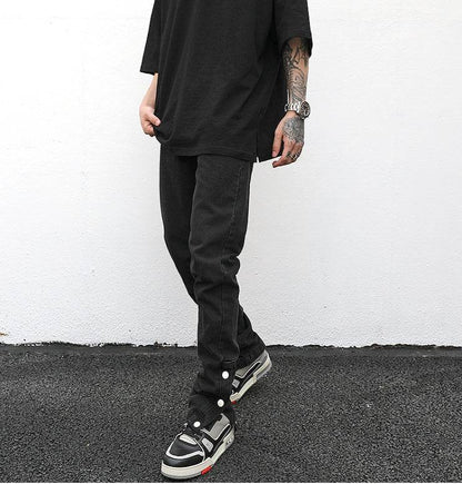 Ankle Snap Denim jeans Pant men straight leg - www.Shopthatapp.com