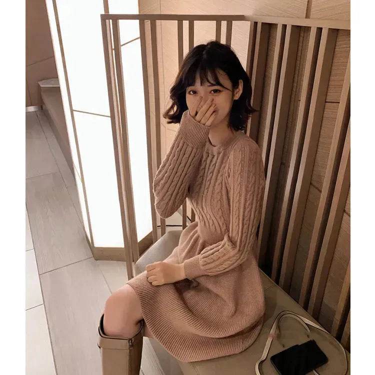 Autumn Winter Knitted Slim Fit Round neck Mini Flared Sweater dress - www.Shopthatapp.com
