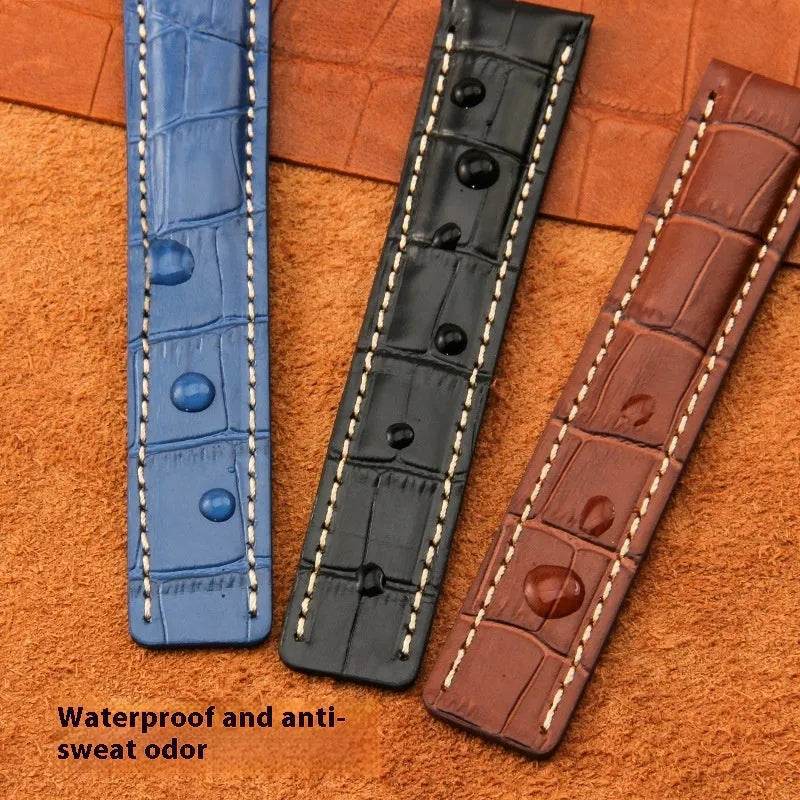 22mm 24mm Black Brown Blue Bamboo Grain Cowhide Watch Strap - www.Shopthatapp.com