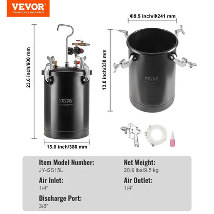 Spray Paint Pressure Pot Tank 15L 3.75gal Spray Gun Hoses Pressure Gauge - www.Shopthatapp.com