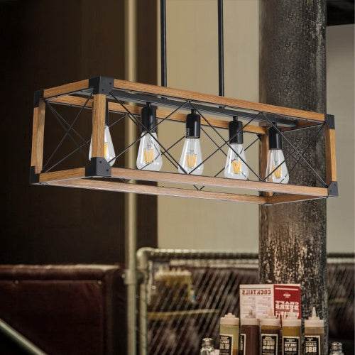 5 Lights Vintage Farmhouse Chandelier For Kitchen, Living Room, Dining Room Walnut - No Bulbs - www.Shopthatapp.com