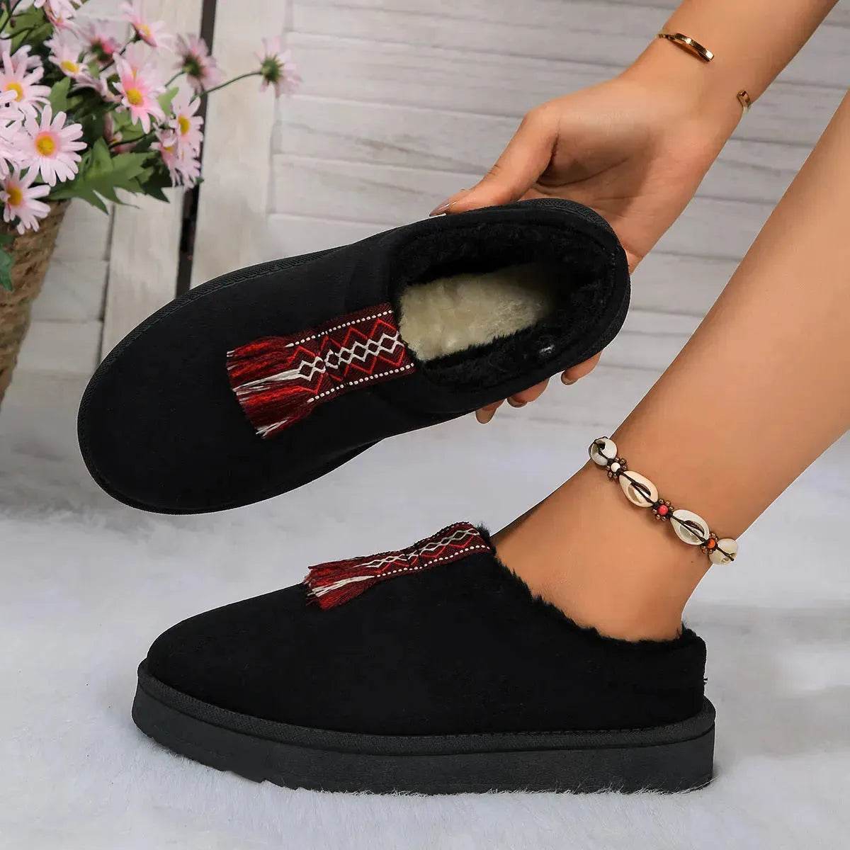 Winter Plush Home Slippers Fashion Round Toe Flat Suede Garden Shoes Indoor Warm Floor Bedroom Slipper For Women - www.Shopthatapp.com