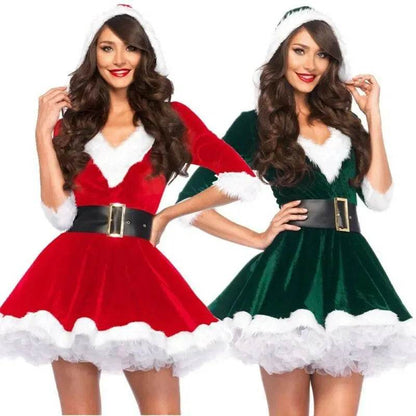 Women Christmas Dress Sexy Santa Claus Hoodie Cosplay Costumes Women Evening Party Clothes Winter Warm Dresses - www.Shopthatapp.com