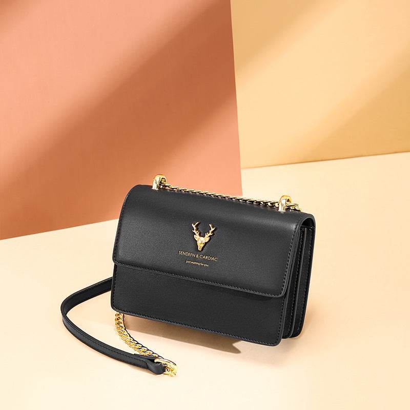 Cowhide chain deer head leather shoulder crossbody bag for women - www.Shopthatapp.com