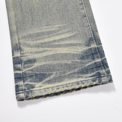 Distressed Scratches Denim Straight-leg Pants Men Jeans - www.Shopthatapp.com