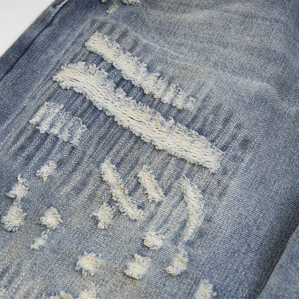 Punk Make Old Ripped Letter Denim Trousers Men Jeans - www.Shopthatapp.com