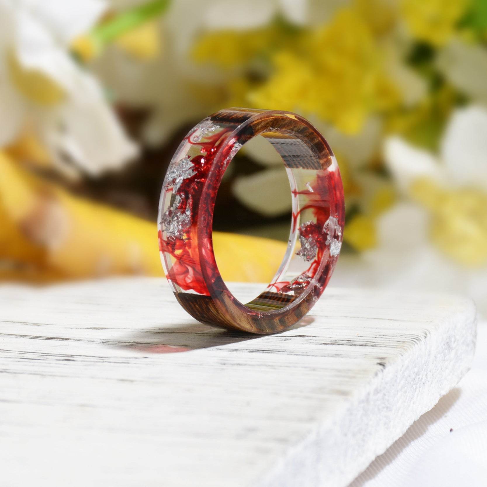 Cross-border Foreign Trade New Wood Resin Ring Diy Handmade Dried Flower Epoxy Ring - www.Shopthatapp.com