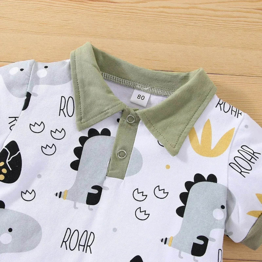 Boy's Little Dinosaur Lapel Cotton Short Sleeve Top Short Pants Suit Two piece for boys. - www.Shopthatapp.com