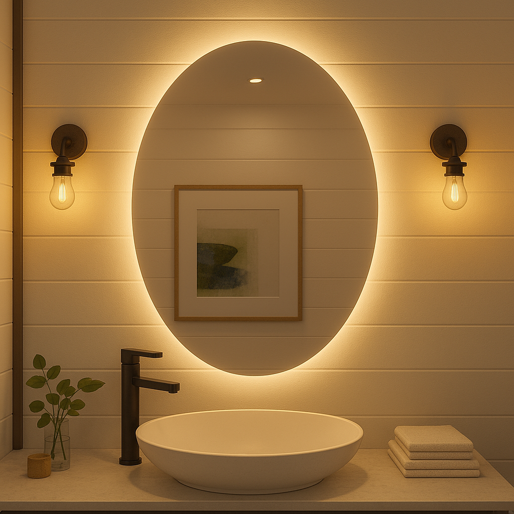 Noir Éclipse Oval LED Bathroom Mirror — Back-Lit, Dimmable, Anti-Fog & Brightness Memory (3000K/4000K/5000K) | 24"×32" or 30"×36" | CE & ETL Certified - www.Shopthatapp.com