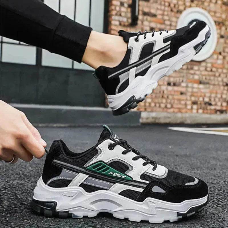 Black White Lace-up Sneakers Men Outdoor Breathable Casual Mesh Shoes Lightweight Running Sports Shoes - www.Shopthatapp.com