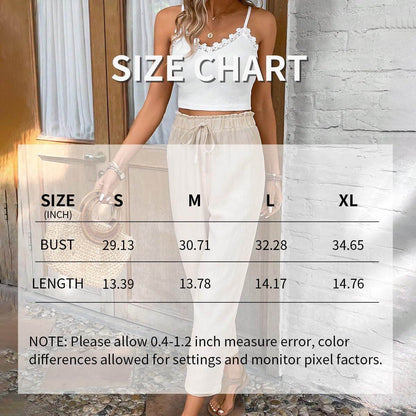Women's Summer 2-Piece Outfit Sleeveless Lace Vest Top And Casual Elastic Waist Pants - www.Shopthatapp.com