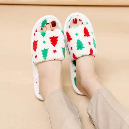 Christmas Tree Home Slippers Fashion Floor Bedroom Open-toe Plush Slippers For Women Fuzzy House Shoes - www.Shopthatapp.com