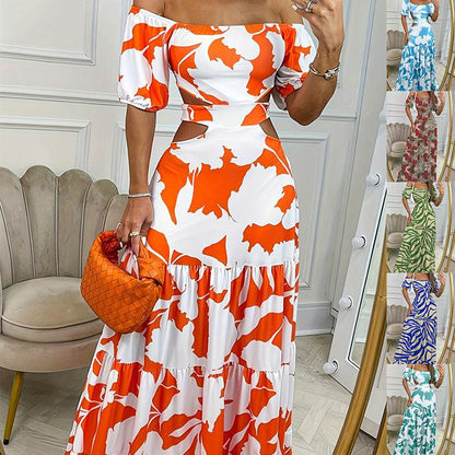 Off Shoulder Summer Maxi Dress Hollow out Cute Flowy dress - www.Shopthatapp.com