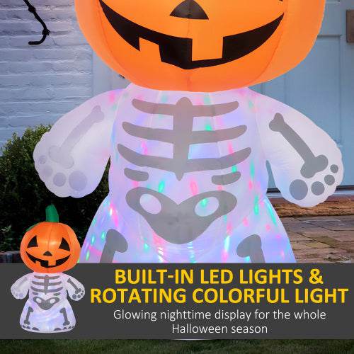 6ft Halloween Inflatables Outdoor Decorations, Smiling Skeleton Ghost With Pumpkin Head, Blow Up LED Yard Decor For Garden, Lawn, Party, Holiday, Waterproof - www.Shopthatapp.com