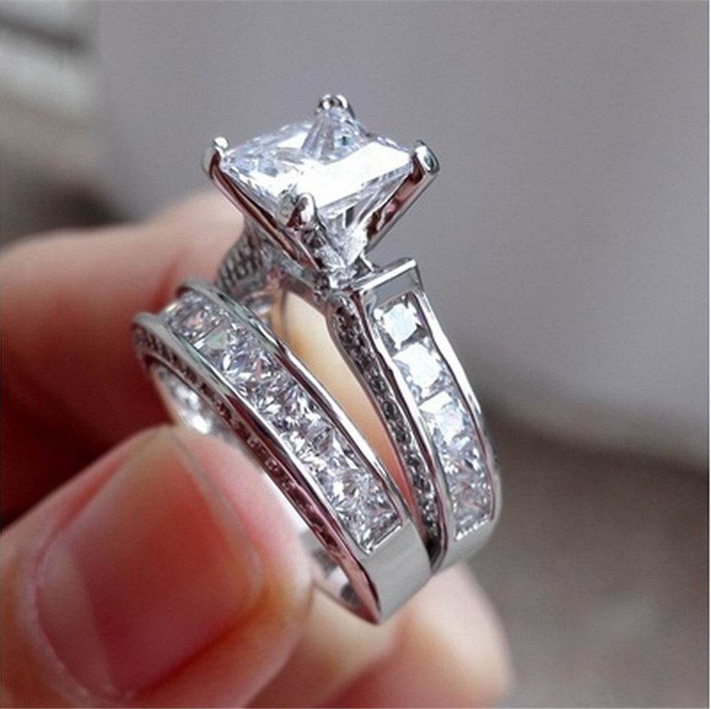 New Style Charm Couple Rings His Her Silver Color Princess Cut CZ Anniversary Promise Wedding Engagement Ring Sets - www.Shopthatapp.com