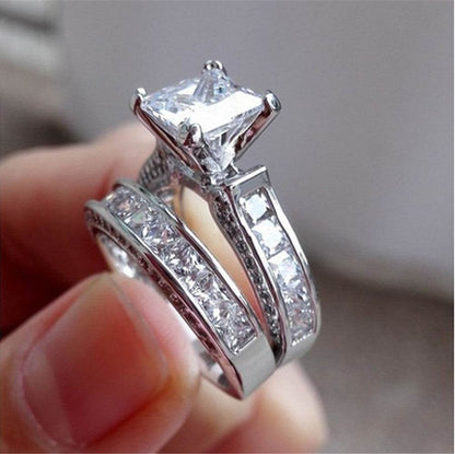 New Style Charm Couple Rings His Her Silver Color Princess Cut CZ Anniversary Promise Wedding Engagement Ring Sets - www.Shopthatapp.com