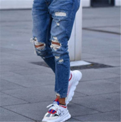 Men Fashion Ripped Hole Denim jeans pant trouser - www.Shopthatapp.com