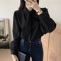 Spring New Gentle Lace-up Bow Tie Design Puff Sleeve Solid Color Shirt For Women - www.Shopthatapp.com
