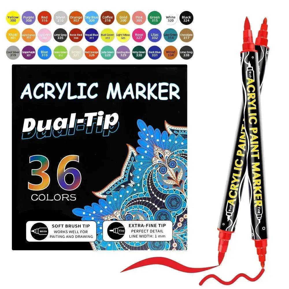Acrylic Marker Pen Double-headed Stackable Water-based Paint Brush Paint Marker and Highlighter - www.Shopthatapp.com