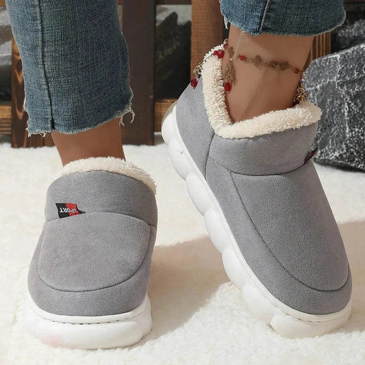 Winter Plush Cotton Shoes Women Men Warm Suede House Shoes For Parents Solid Color Thick-soled Garden Shoes Outdoor - www.Shopthatapp.com