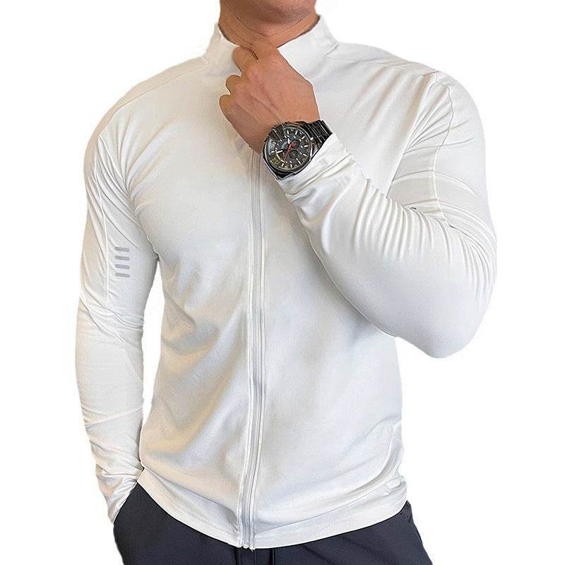 Muscle Fit Long Sleeve Zip Up Quick Drying Sport Workout Gym T-shirt for Men - www.Shopthatapp.com