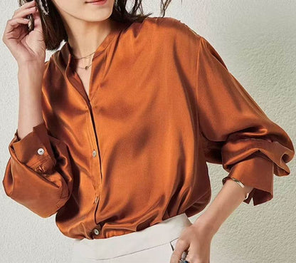 French Simplicity Loose And Lazy Style Silk Shirt For Women Autumn - www.Shopthatapp.com