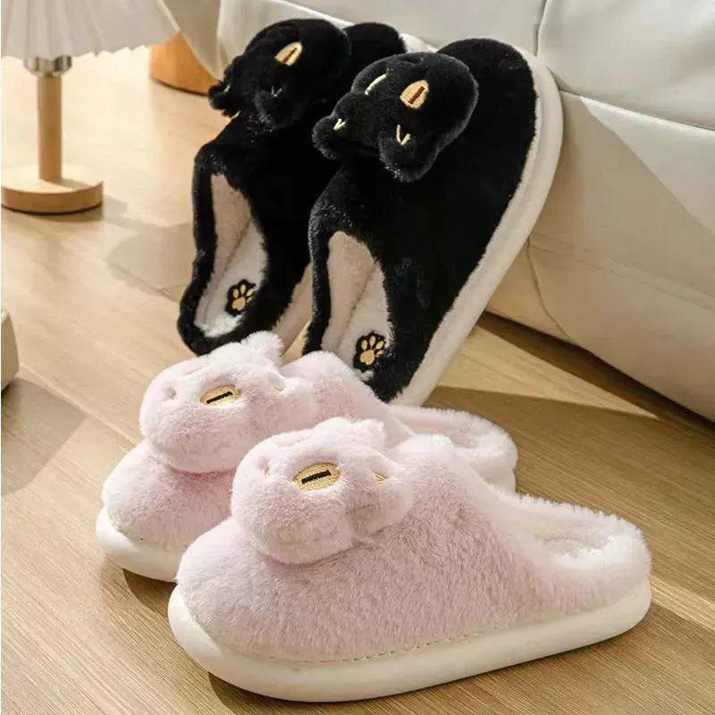 Winter Cotton Cat Slippers Soft Plush Comfy Warm Couple Slip-On House Cute Cat Face Slippers For Winte - www.Shopthatapp.com