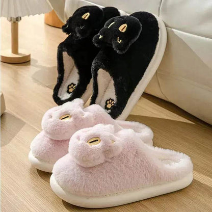 Winter Cotton Cat Slippers Soft Plush Comfy Warm Couple Slip-On House Cute Cat Face Slippers For Winte - www.Shopthatapp.com