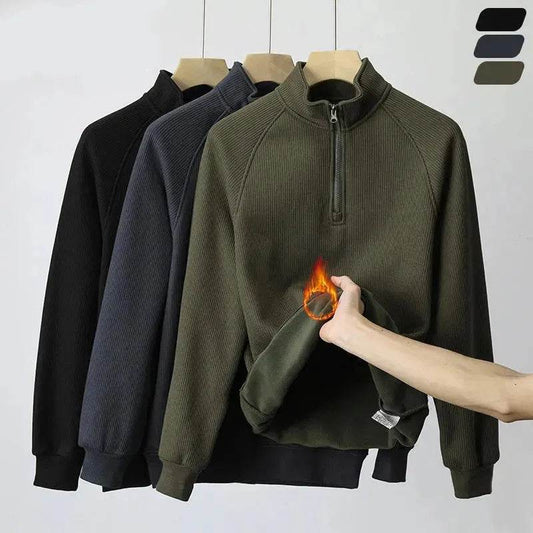 Autumn Winter half zip Stand-collar Fleece Sweatshirt Pullover tops for men - www.Shopthatapp.com