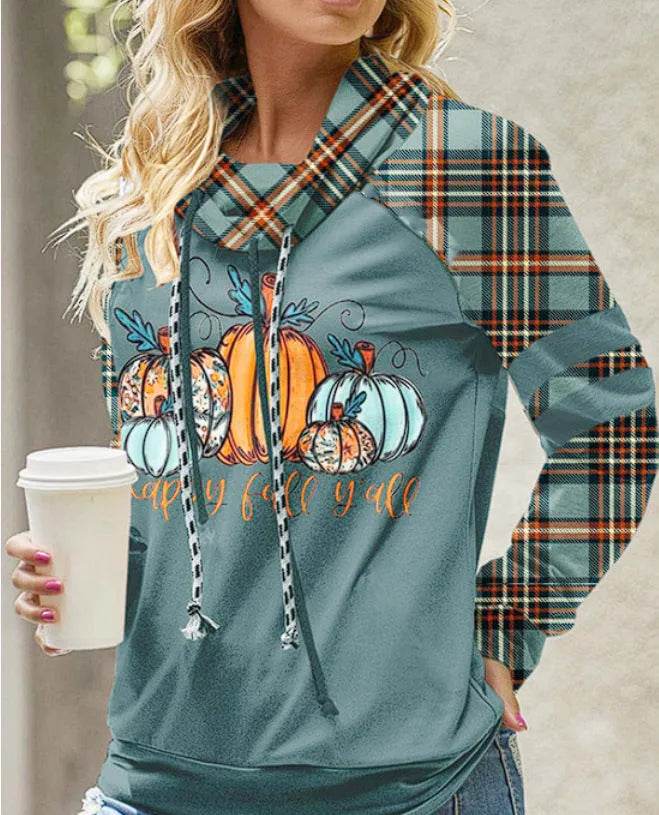 New Fashion Women's Pile Collar Printed Hoodie Pullover Top - www.Shopthatapp.com