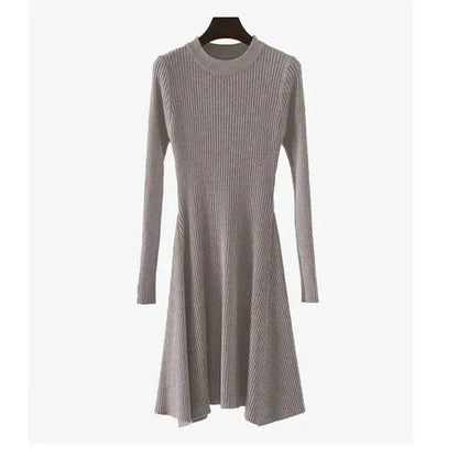 Autumn Winter Round neck Slim fit Mini Flared Sweater Dress - www.Shopthatapp.com
