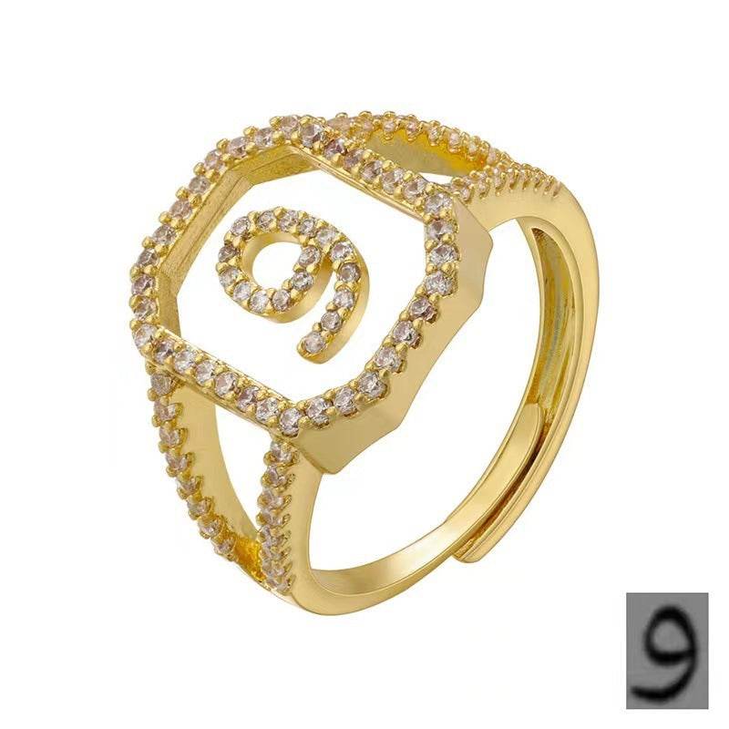 Fashion Micro Inlaid Zircon Arab Letters Ring for women