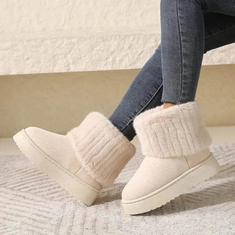 Thick-soled Plush Snow Boots Winter Warm Mid-tube Furry Cotton Shoes For Women Short Boot - www.Shopthatapp.com