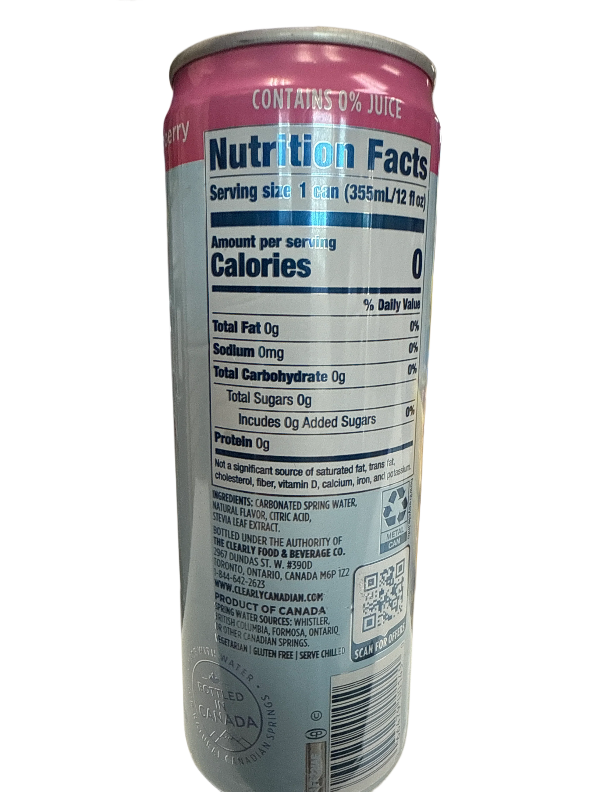Clearly Canadian Zero Sugar  Country Raspberry Flavour 355ML - Canadian Edition - www.Shopthatapp.com