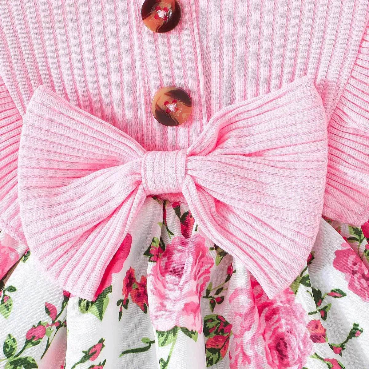 Newborn baby girl Winter floral Printed Bow Dress Suit Baby girl Dress outwear for girls plus head bowtie Baby girl pink dress - www.Shopthatapp.com