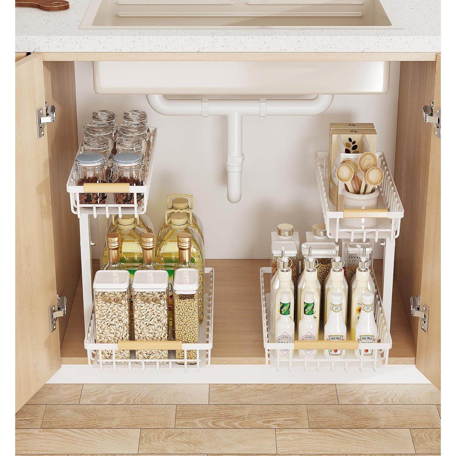 Metal Adjustable Height Two-Tier Drawer Kitchen Bathroom Under Sink Storage Rack - www.Shopthatapp.com