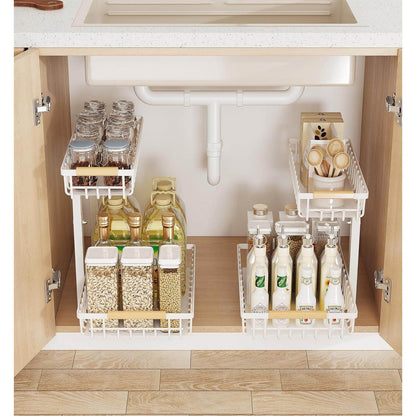 Metal Adjustable Height Two-Tier Drawer Kitchen Bathroom Under Sink Storage Rack - www.Shopthatapp.com