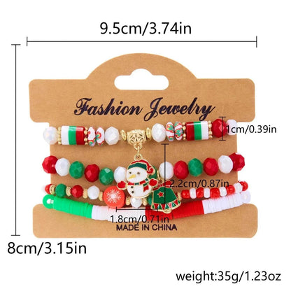 4pcs Christmas Snowman Handmade Beaded Bracelet set gift idea - www.Shopthatapp.com