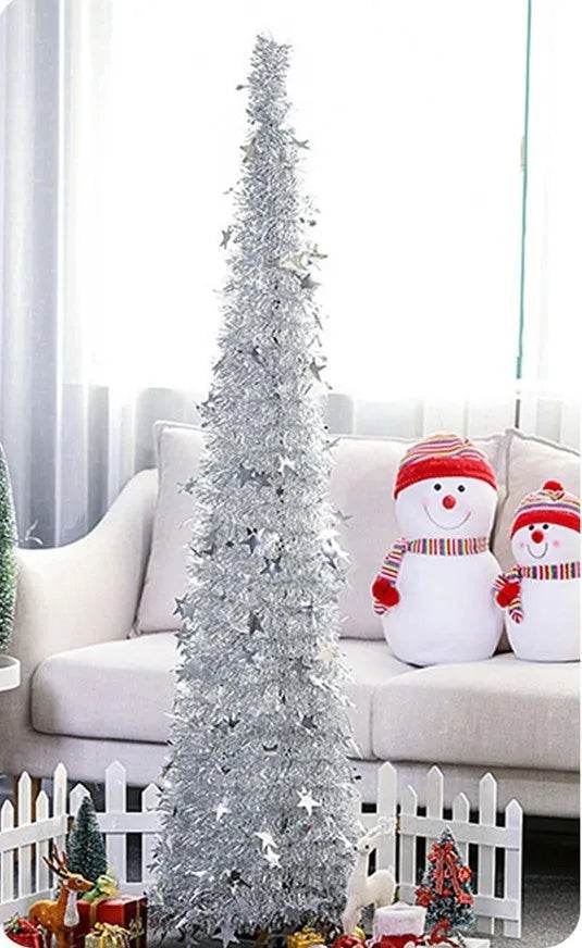 Artificial Tinsel Up Christmas Tree With Stand Gorgeous Collapsible Artificial Christmas Tree For Christmas Decorations - www.Shopthatapp.com