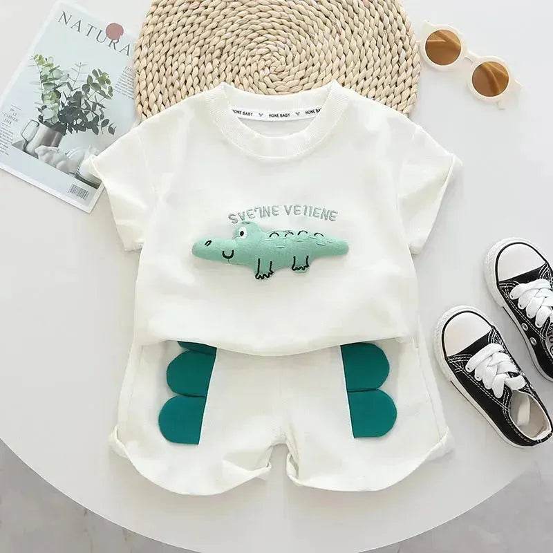 Baby Boy Three-dimensional Printing Fashionable Two piece Short sleeve polo shirt and Short - www.Shopthatapp.com