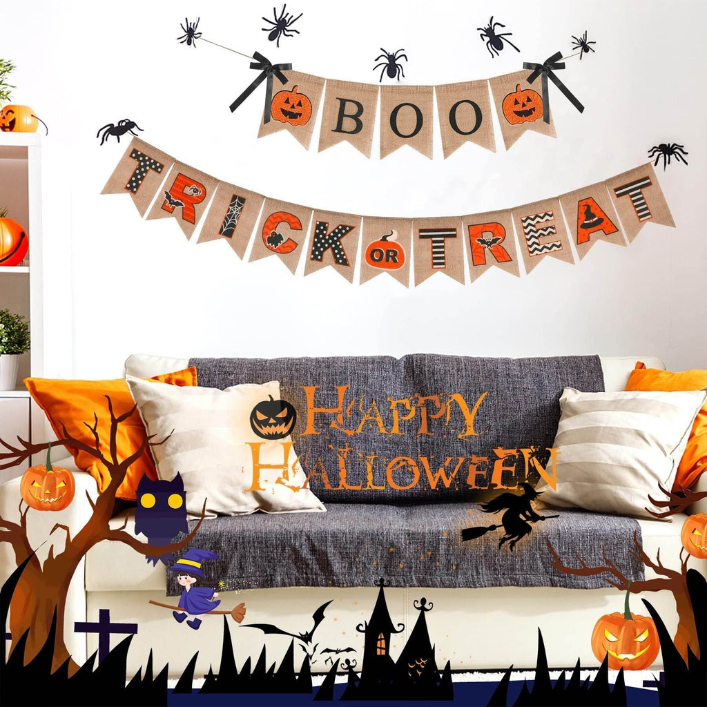 Halloween Burlap Banner Halloween Party Mantel Wall Hanging Supplies For Home Farmhouse Patio - www.Shopthatapp.com